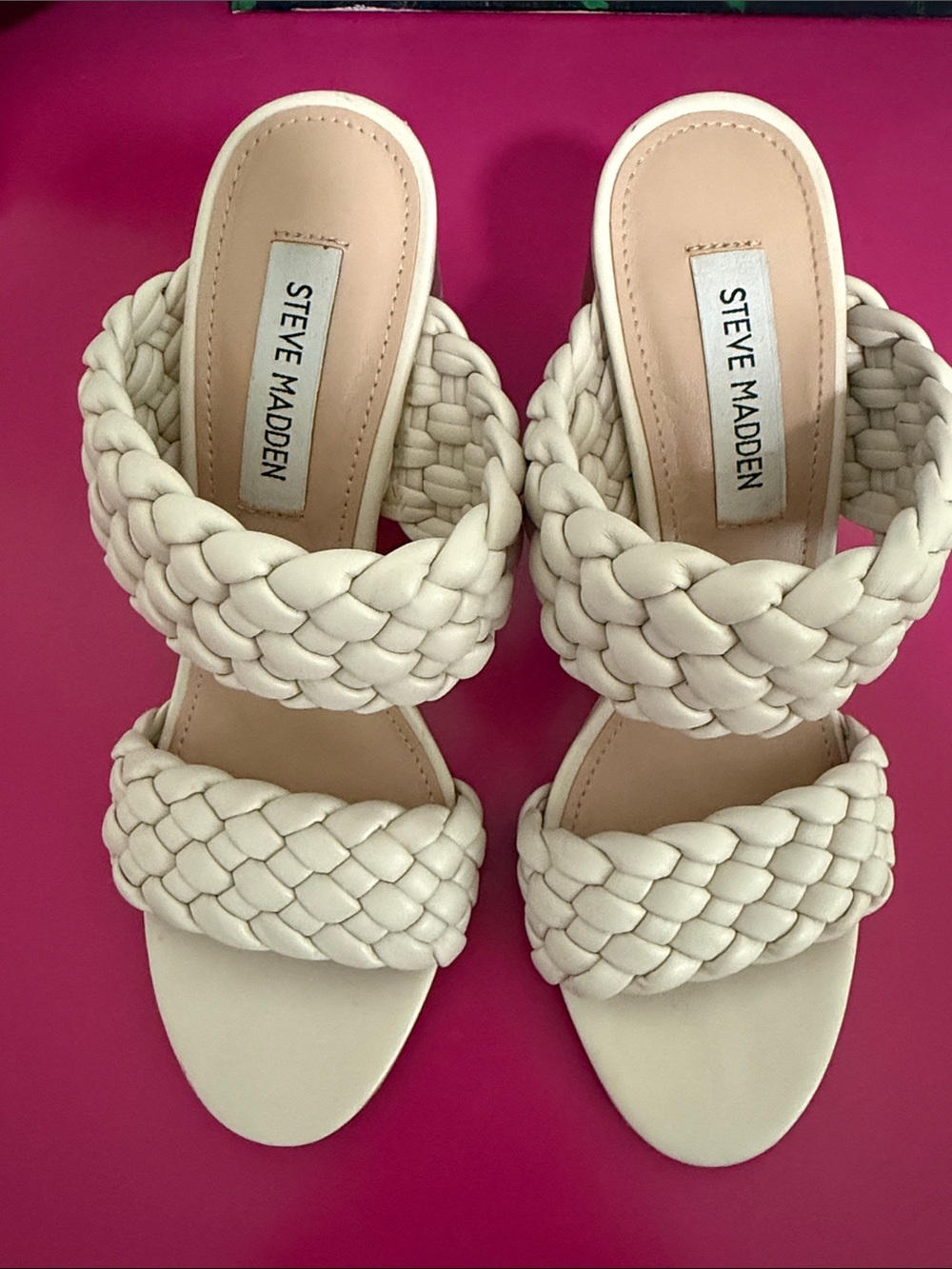 Steve Madden Braided Double-Strap Slide Sandals in Cream— size 7.5